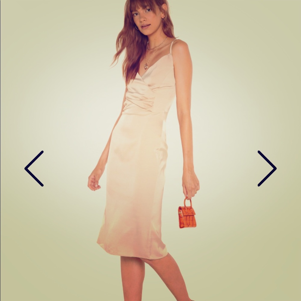 NWT Satin Midi Dress, Champagne, US 6